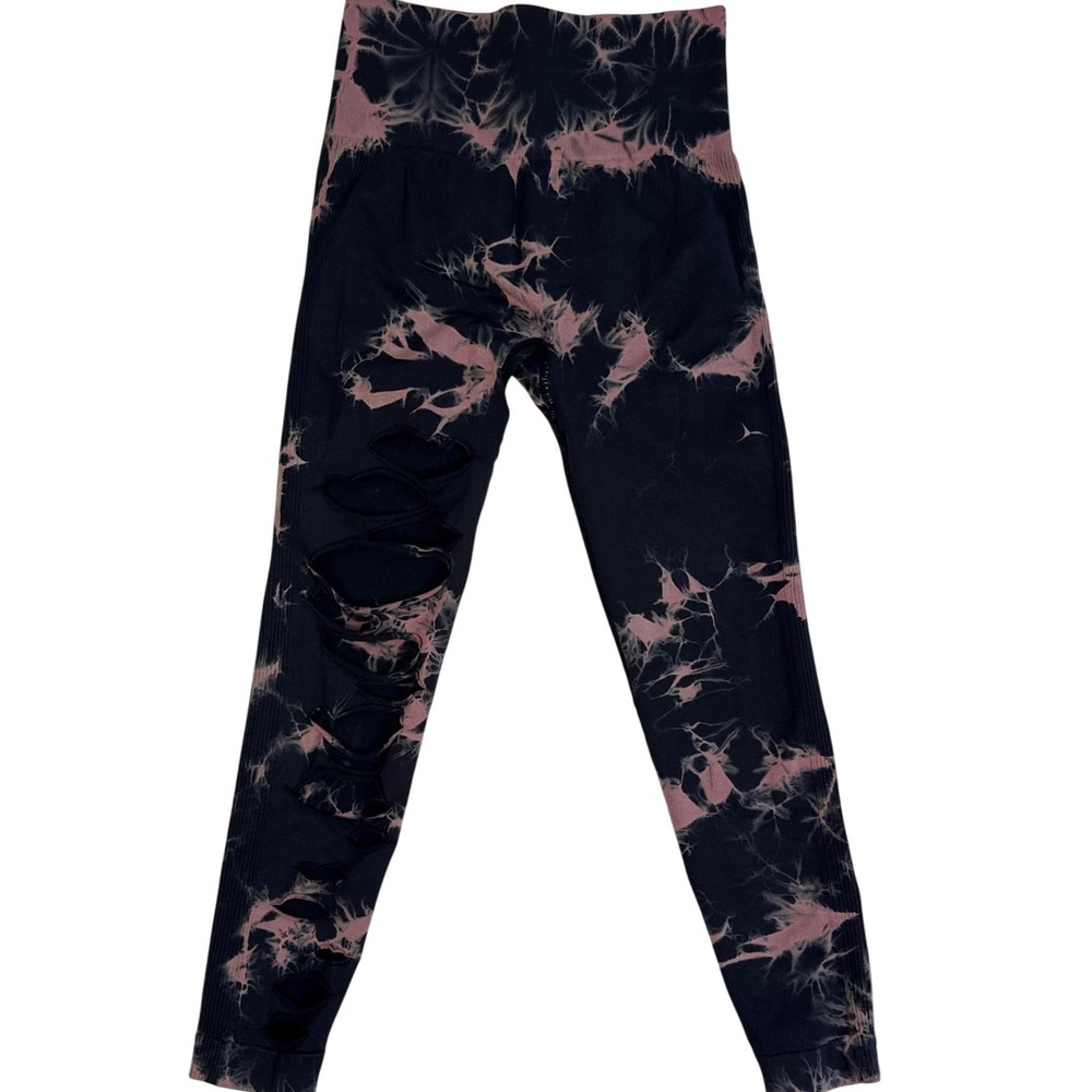 Pink Black Tie Dye Seamless Scrunch Butt Distressed Leggings‎ Small High Waist
